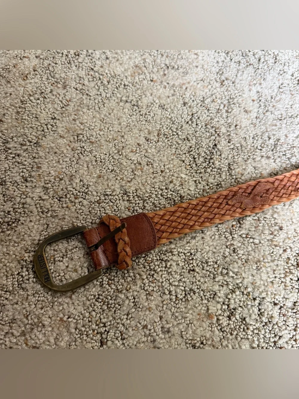 Vintage Y2K Hollister Brown Leather Braided Seagull Logo Woven Belt Size M/L